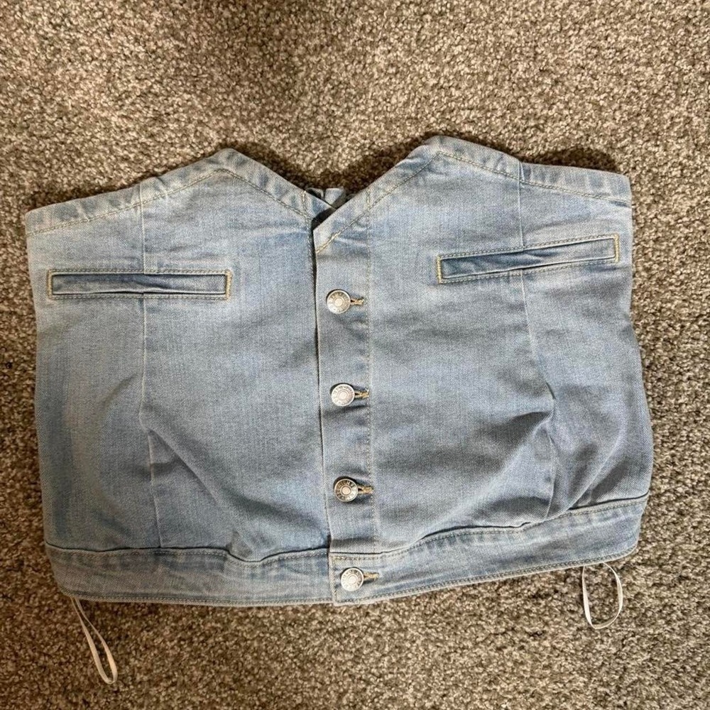 Light Blue Denim Corset Top w/ Smocking on the Back Size L